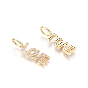 Brass Micro Pave Clear Cubic Zirconia Pendants, Word Love, for Valentine's Day