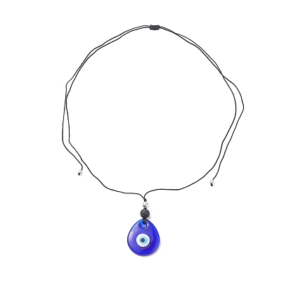 Ожерелье с кулоном лэмпворк сглаза, натуральной лавы и синтетического гематита с нейлоновой нитью
