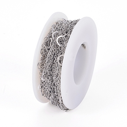304 Stainless Steel Link Chains, Soldered, with Spool, Heart