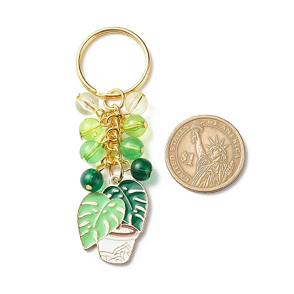 4 Porte-clés pendentif en alliage d'émail pcs, avec des perles acryliques, pour voiture sac pendentif décoration porte-clés
