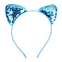 Orejas de gato con diademas de tela de lentejuelas reversibles, accesorios para el cabello para niñas