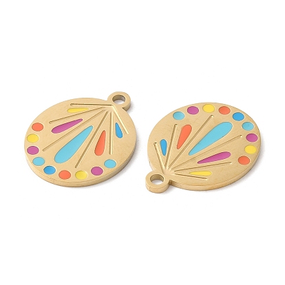Ion Plating(IP) 316L Surgical Stainless Steel Pendants, with Enamel, Oval Charm