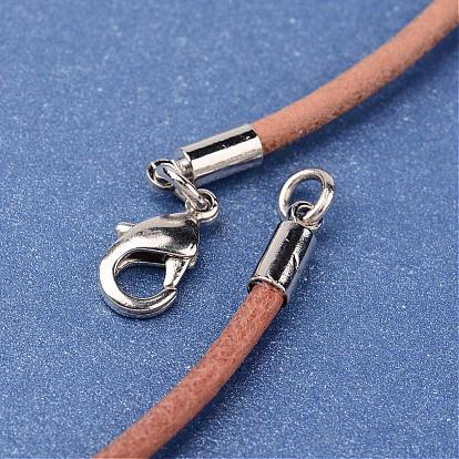 Leather Cord Necklace Making, with Brass Lobster Clasps, 18.1 inch , 3mm