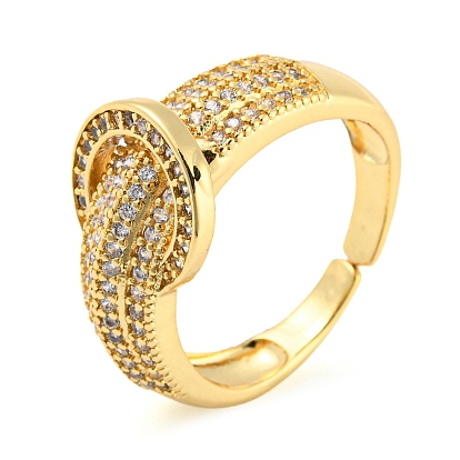 Donut Shape Brass Micro Pave Cubic Zirconia Open Cuff Ring, Long-Lasting Plated, Cadmium Free & Lead Free