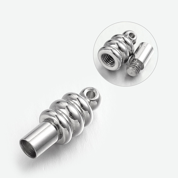 304 Stainless Steel Screw Clasps, Column, 16x6.5mm, Hole: 1.5mm