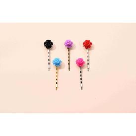 Iron Hair Bobby Pins, with Resin Cabochons, Rose Flower, 55mm