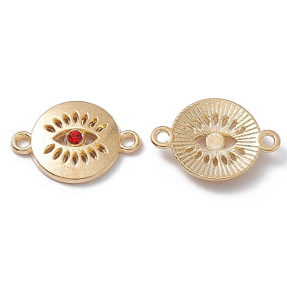 Alloy Connector Charms, with Rhinestones, Flat Round Links with Eye, Golden