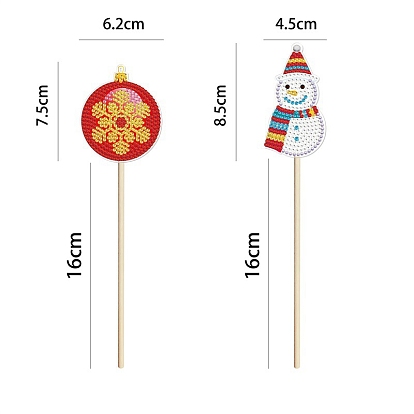 DIY Snowman & Snowflake Pattern Plant Stake Diamond Painting Kits, for Christmas, including Plastic Board, Resin Rhinestones and Wooden Stick