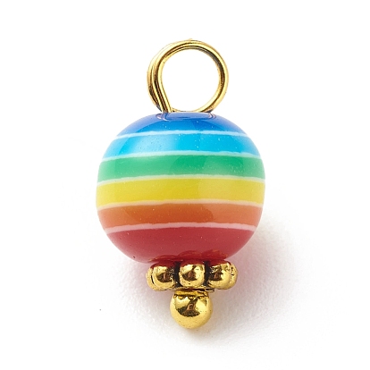 Stripe Resin Charms, with Golden Tone Alloy & Brass Findings, Round