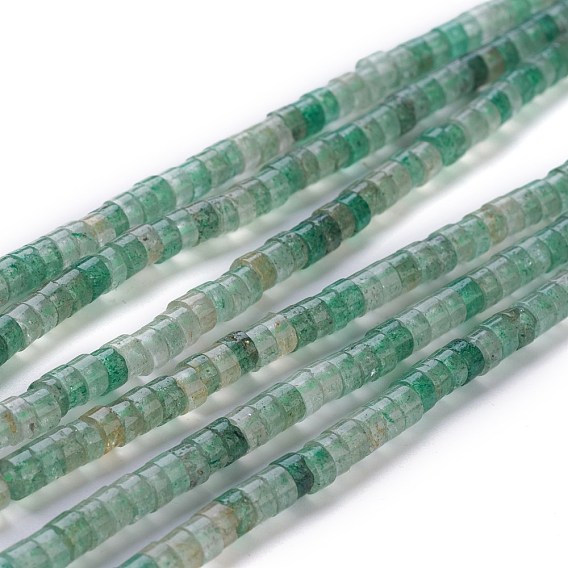 Brins de perles de quartz vert naturel, perles heishi, Plat rond / disque