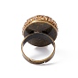 Natural Shell Oval Adjustable Ring with Rhinestone, Brass Chunky Ring for Women