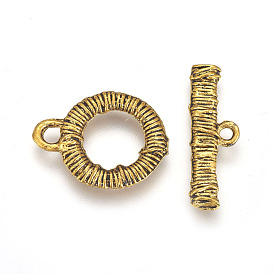 Tibetan Style Alloy Toggle Clasps, Rectangle and Flat Round