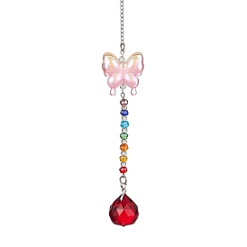 Glass Teardrop Pendant Decorations, with Acrylic Butterfly and Glass Beads for Home Decorations