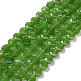 Natural White Jade Beads Strands, Faceted, Dyed, Flat Round, Green