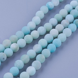 Natural Amazonite Beads Strands, Frosted, Round