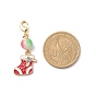 Christmas Theme Alloy Enamel Pendant Decorations, with Brass Lobster Claw Clasps and Spray Painted Resin Round Beads, Bell/Tree/Sock/Snowman/Snowflake