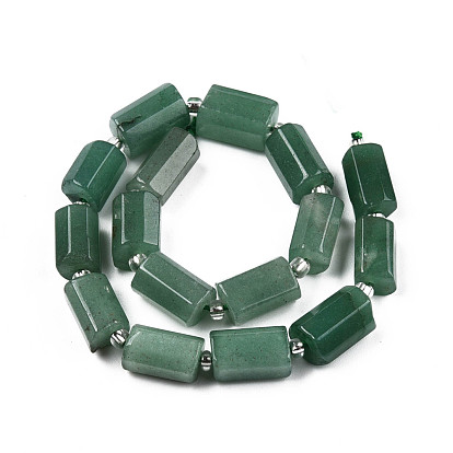 Natural Green Aventurine Beads Strands, with Seed Beads, Faceted, Column