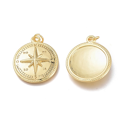 Brass Pendants, with Jump Rings, Compass