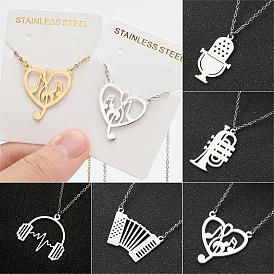 Stainless Steel Musical Theme Pendant Necklace for Women