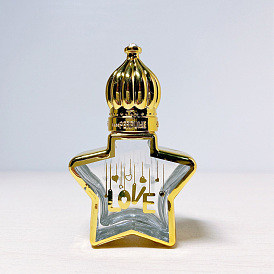 Botellas de bola de rodillo de vidrio con forma de estrella de estilo árabe, botella recargable de aceite esencial con patrón de corazón de amor, para el cuidado personal