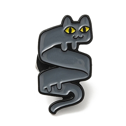 Alfileres de esmalte con tema de gato, broches de aleación negra de electroforesis