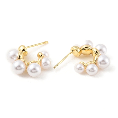 Aretes semicirculares con cuentas de perlas de plástico, joyería de latón chapado en rack para mujer, sin plomo y cadmio