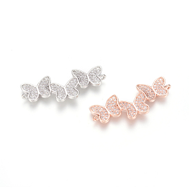 Brass Micro Pave Clear Cubic Zirconia Links Connectors, Butterfly