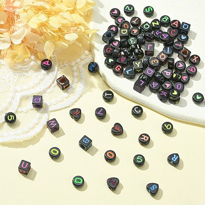 500pcs 5 styles de perles acryliques opaques, trou horizontal, cube/plat rond/coeur