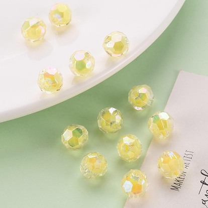 Transparent Acrylic Beads, Bead in Bead, AB Color, Faceted, Round