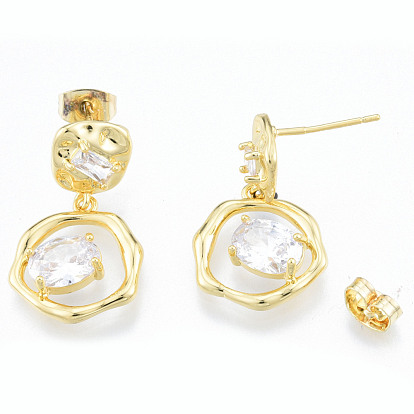 Clear Cubic Zirconia Ring Stud Earrings, Brass Dangle Earring for Women, Nickel Free