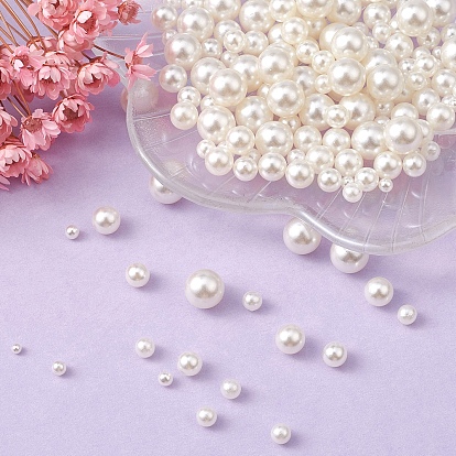 300 pcs 6 tamaños perlas redondas de perlas de imitación de plástico abs, no hay abalorios de agujero
