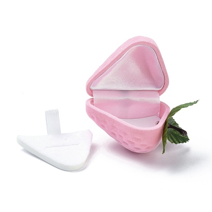Velvet Ring Boxes, with Plastic, Strawberry