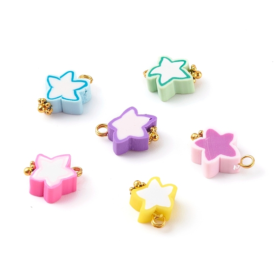 Polymer Clay Pendants, with Brass Findings, Star, Golden
