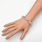 Trendy Women's Gemstone Bracelets, with Glass Beads, Brass Lobster Claw Clasps and Brass Tail Chain, Platinum, 160x15mm