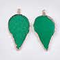 Electroplate Druzy Resin Big Pendants, with Iron Findings, Leaf, Light Gold