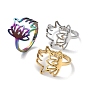 304 Stainless Steel Adjustable Rings, Hollow Hamsa Hand & Lotus Ring for Women