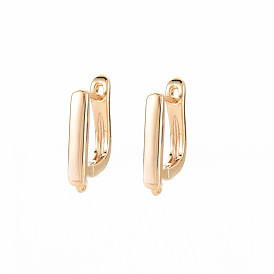 Brass Rectangle Hoop Earring Findings with Latch Back Closure, with Horizontal Loop, for Jewelry Making, Nickel Free