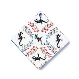 Pendentifs acryliques rétro en relief, pour création de la boucle d'oreille , losange avec motif gecko