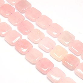 Natural Square Rose Quartz Beads Strands, Flat Slice Beads, 20x20x6mm, Hole: 1mm, about 20pcs/strand, 15.74 inch