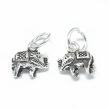 Thailand 925 Sterling Silver Charms, with Jump Ring, Elephant