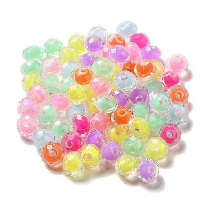 Transparent Frosted Acrylic Bead in Bead, Faceted, Round