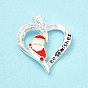 Christmas Brass Crystal Rhinestone Pendants, with Enamel, Heart with Santa Claus and Word Best Wishes Charms