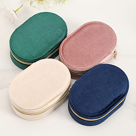 Velvet Portable Jewelry Storage Box with Zipper, for Bracelet, Necklace, Earrings Storage, Oval