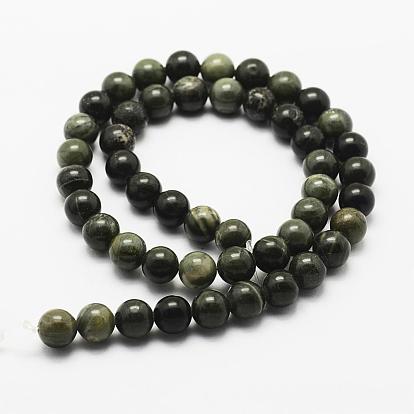 Hilos de perlas de piedra de encaje de madera verde natural, rondo