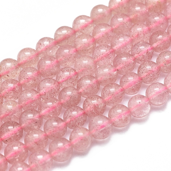 Brins de perles de quartz fraise natura, ronde