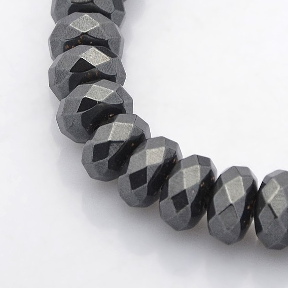 Non-magnetic Synthetic Hematite Beads Strands, Faceted Rondelle Beads, 8x5mm, Hole: 1mm, about 89pcs/strand, 15.7 inch