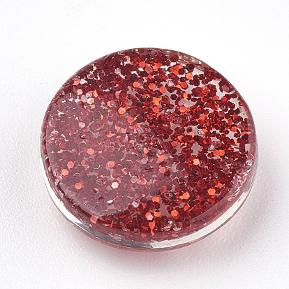 Resin Cabochons, with Glitter Powder, Flat Round