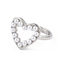 Anneau réglable en forme de cœur évidé avec perle en plastique, bijoux en laiton pour femmes, sans plomb et sans cadmium