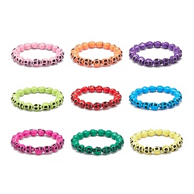 9 pcs 9 ensemble de bracelets extensibles en perles de crâne en plastique de couleur pour enfants