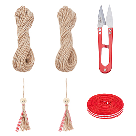 Kit de cable superfindings para hacer joyas diy, incluido 2 paquete de hilo de yute, 1 rollo de cinta de poliéster tartán, 1 tijeras de pc